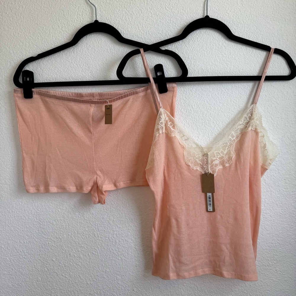 SKIMS Sheer Cotton Lace Cami & Short Sleep Set – Villa (Size L) NWT